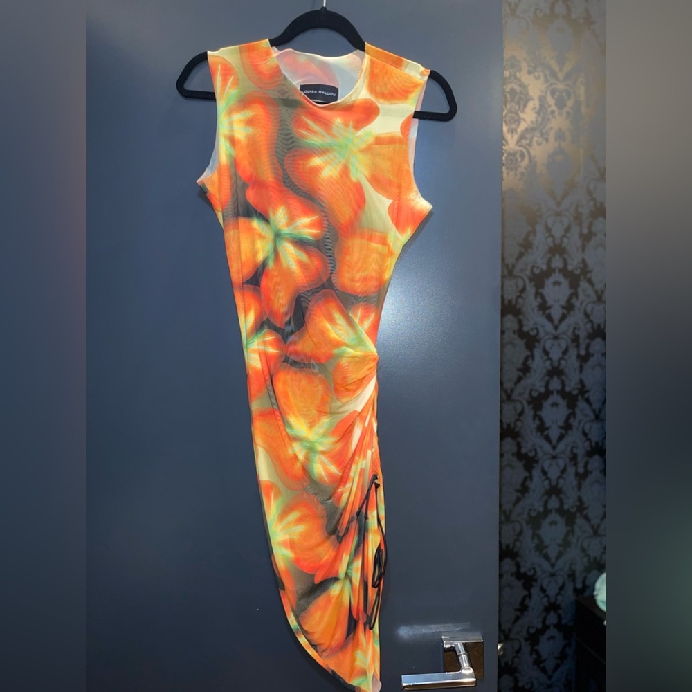 Louisa Ballou Yellow & Orange Heatwave Ruched Dress. - Picture 2 of 3